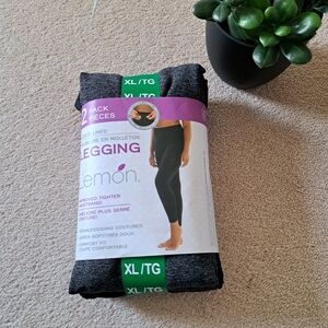 New! Lemon Fleece Lined Leggings 2 Pack Women's Size XL Grey Black Seamless